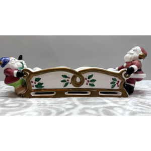 Vintage Fitz & Floyd 1984 Santa with Three Elves Waving Cracker Relish Tray